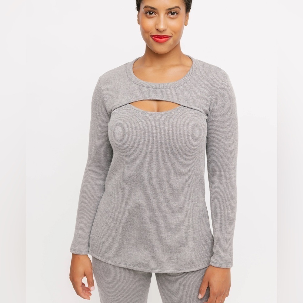 SMASH + TESS Zoe Cut Out Long Sleeve Ribbed Gray